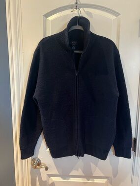 Vtg ALLEN SOLLY Mens Sweater Sz L  Gray 100% Wool Zip Jacket Cardigan Size M